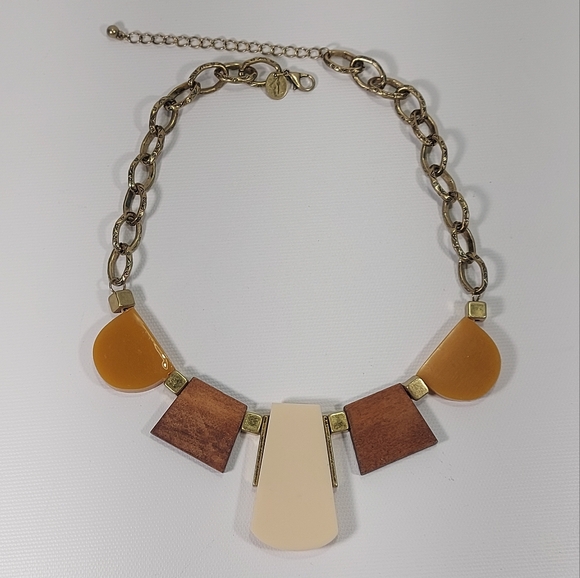 Lovisa Brass Wood Lucite Bib Chunky Necklace - Picture 3 of 8